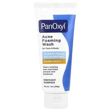 Acne foaming wash tube, white with blue label, for face & body, 28 g