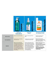 Skincare product infographic showing multiple bottles and label panels
