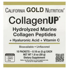 California Gold Nutrition CollagenUP كولاجين بحري + حمض الهيالورونيك + فيتامين ج (206 جم / 1 كجم / 10 أكياس) – دعم غير منكه للجمال والمفاصل