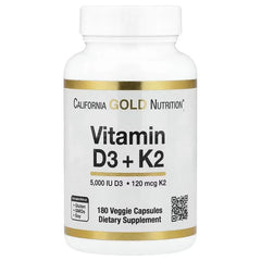 California Gold Nutrition Vitamin D3 + K2 (60 / 180 Veg Capsules) – Bone, Heart & Immune Support Supplement