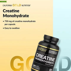 California Gold Nutrition Sport Creatine Monohydrate – Unflavoured Powder 453g, 1kg, 5g Sachet & 750mg 240 Veggie Capsules | Strength, Energy & Performance Support