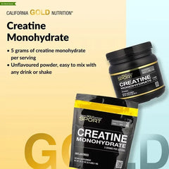 California Gold Nutrition Sport Creatine Monohydrate – Unflavoured Powder 453g, 1kg, 5g Sachet & 750mg 240 Veggie Capsules | Strength, Energy & Performance Support