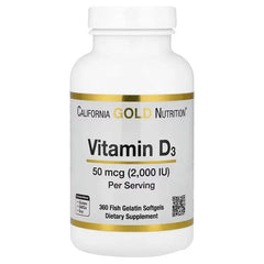 California Gold Nutrition Vitamin D3 2000 IU (50 mcg) – 90 & 360 Fish Gelatin Softgels | Bone, Immune & Muscle Support