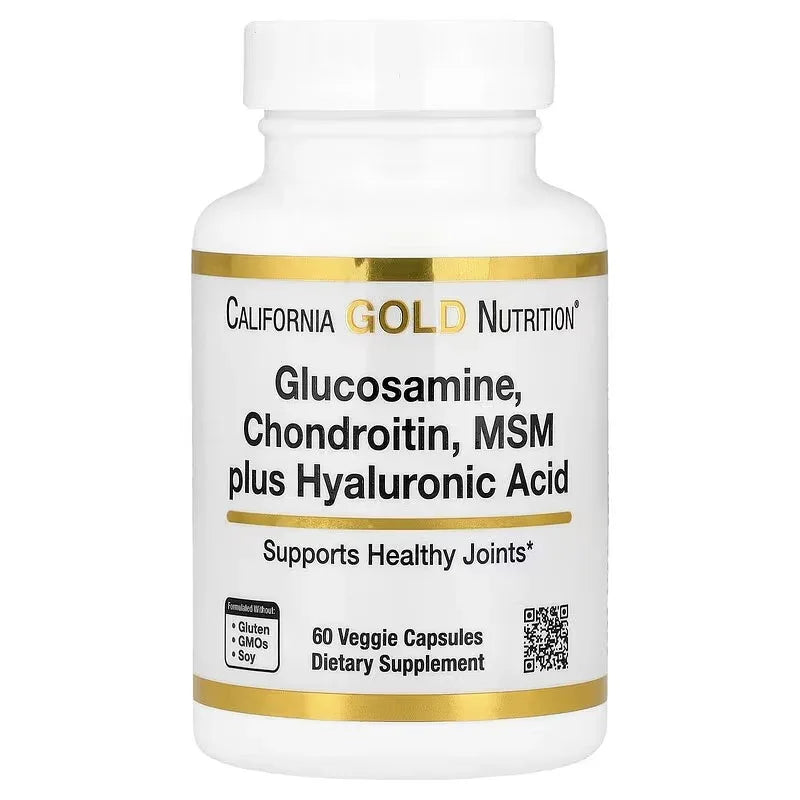 California Gold Nutrition Glucosamine Chondroitin MSM + Hyaluronic Acid – 60 & 120 Veg Capsules | Joint Support & Mobility Formula