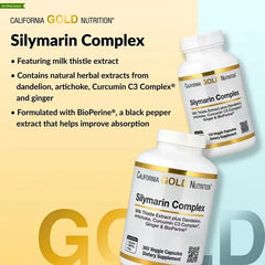 California Gold Nutrition Silymarin Complex – Milk Thistle Extract with Dandelion, Artichoke, Ginger, Curcumin C3 Complex® & BioPerine® | 120 & 360 Veggie Capsules | Liver Support