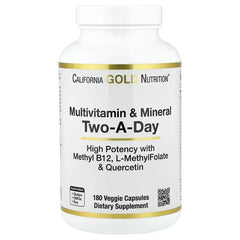 California Gold Nutrition Multivitamin & Mineral Two-A-Day – 60 & 180 Veggie Capsules | Methyl B12, Vitamin C, L-Methylfolate & Quercetin