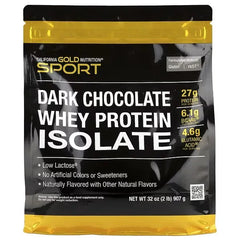California Gold Nutrition Sport Whey Protein Isolate Dark Chocolate – 2 lb & 5 lb | بروتين عالي، تعافي العضلات ودعم العضلات الخالية من الدهون