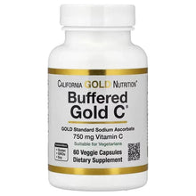 Buffered Gold C vitamin C supplement bottle with gold label and 60 veggie capsules