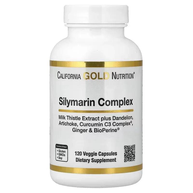California Gold Nutrition Silymarin Complex supplement bottle, 120 veggie capsules