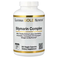 California Gold Nutrition Silymarin Complex – Milk Thistle Extract with Dandelion, Artichoke, Ginger, Curcumin C3 Complex® & BioPerine® | 120 & 360 Veggie Capsules | Liver Support
