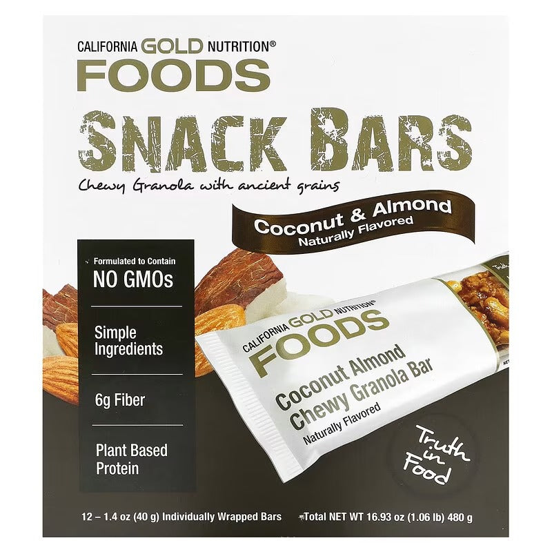 California Gold Nutrition Foods Chewy Granola & Snack Bars – Assorted Flavors, 12 Bars (40g Each)