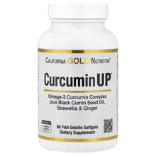CurcuminUP omega-3 curcumin supplement bottle, 90 softgels, California Gold Nutrition