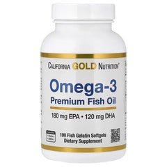 California Gold Nutrition زيت السمك أوميغا 3 الفاخر 1100 ملغ - حمض الإيكوسابنتاينويك وحمض الدوكوساهكساينويك - 100 و 240 كبسولة هلامية سمكية