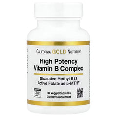 California Gold Nutrition High Potency Vitamin B Complex – Energy & Metabolism Support – 30 & 90 Veggie Capsules