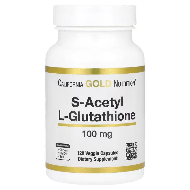 California Gold Nutrition S-Acetyl L-Glutathione 100 ملجم – مضاد للأكسدة وداعم للخلايا – 30 و 120 كبسولة نباتية