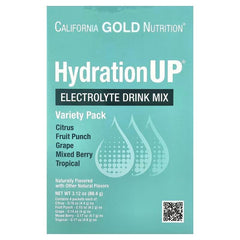 California Gold Nutrition HydrationUP® مكملات ترطيب الإلكتروليت – مجموعة متنوعة ومساحيق بنكهات (المدارية، الحمضيات، فواكه مشكلة، العنب، التوت المشكل)