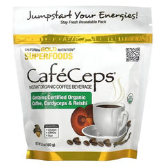 California Gold Nutrition CafeCeps Organic Instant Coffee with Cordyceps & Reishi – Powder Jar & 30 Packets