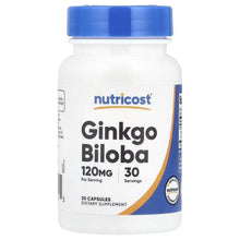 Nutricost Ginkgo Biloba 120 mg supplement bottle, 30 servings label