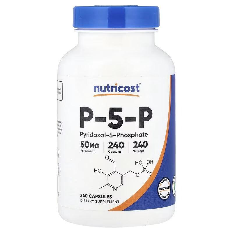 Nutricost P-5-P vitamin B6 capsules bottle with blue cap, 100 mg front label