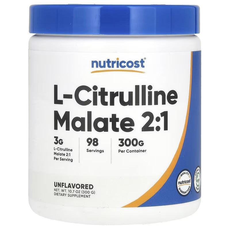 L-citrulline malate 2:1 supplement powder jar, unflavoured, blue cap