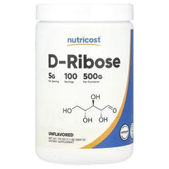 Nutricost D-Ribose unflavored supplement jar with molecular structure on label