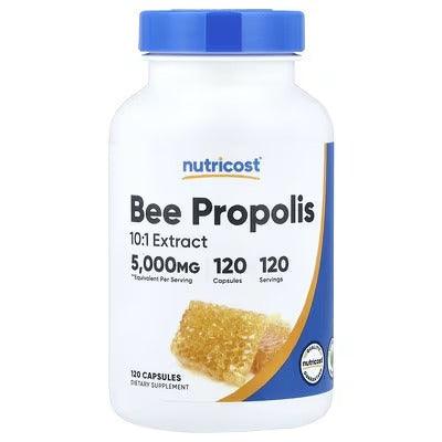 Bee propolis supplement bottle, 5,000 mg extract, 120 capsules
