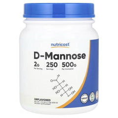 D-Mannose powder supplement jar, unflavoured, 2g per serving, 500g