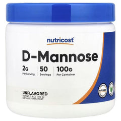 D-Mannose powder supplement jar, unflavoured, 2g per serving, 100g