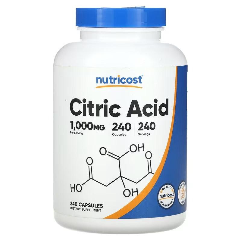 Nutricost Citric Acid 1,000 mg Capsules – Daily Wellness Support Supplement