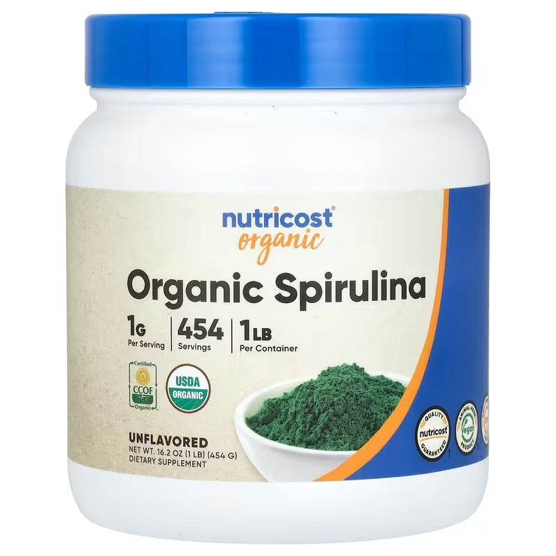 Nutricost Organic Spirulina Powder Unflavoured – Green Superfood Wellness Supplement