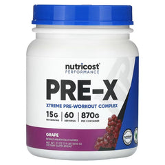 Nutricost Performance PRE-X Xtreme Pre-Workout Complex – Grape & Blue Raspberry Flavors (435g, 447g, 870g)