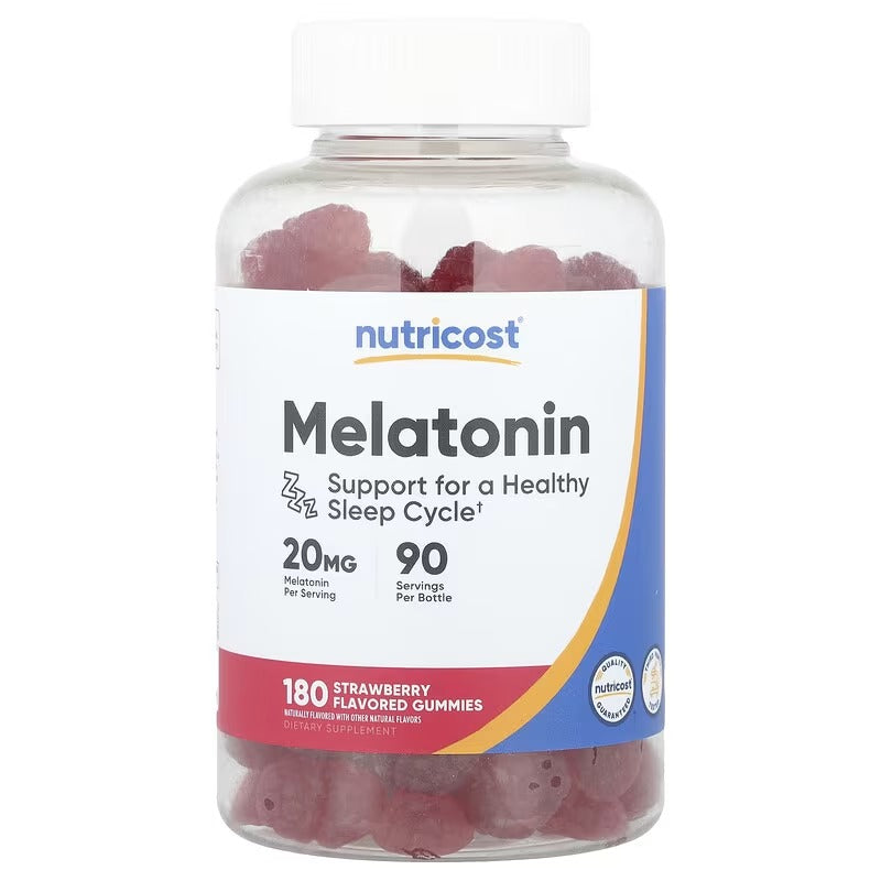 Nutricost Melatonin Gummies – Strawberry, 180 Gummies (Available in 1mg, 3mg, 5mg & 10mg)