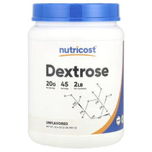 Dextrose powder tub, blue lid and front-facing Nutricost unflavored label