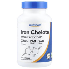 Nutricost Iron Chelate from Ferrochel®, 18 mg, 240 Capsules – Chelated Iron Supplement
