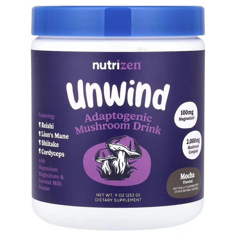 Nutricost Nutrizen™ Unwind Adaptogenic Mushroom Drink, Mocha, 9 oz (252 g)