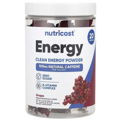 Nutricost Energy Clean Energy Powder Stick Packs – Fruit Punch, Grape, Green Apple & Passionfruit Guava, 20 Stick Packs