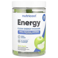 Nutricost Energy Clean Energy Powder Stick Packs – Fruit Punch, Grape, Green Apple & Passionfruit Guava, 20 Stick Packs