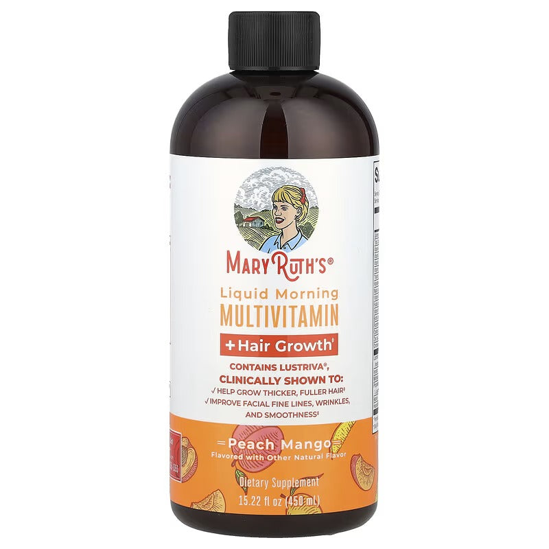 MaryRuth's Liquid Morning Multivitamin + Hair Growth – Peach Mango & Dragon Fruit Melon