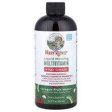 Liquid multivitamin + hair growth bottle with black cap, Dragon Fruit Melon flavor.
