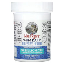 MaryRuth's 3-in-1 digestive health supplement bottle with white cap, 30 capsules