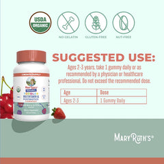 MaryRuth's, Organic Toddler Multivitamin & Postbiotics Gummies, Mixed Berry & Cherry, 60 Gummies