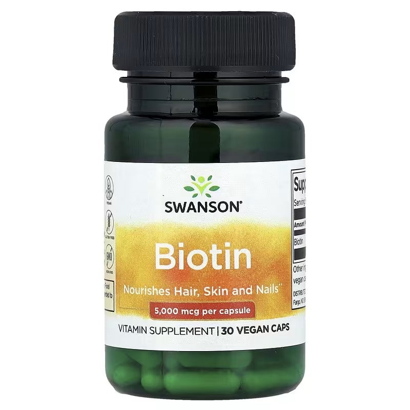 Swanson Vitamins Biotin, 5,000 mcg Vegan Capsules