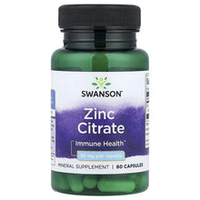 Swanson zinc citrate supplement bottle, Immune Health, 30 mg per capsule, 60 capsules