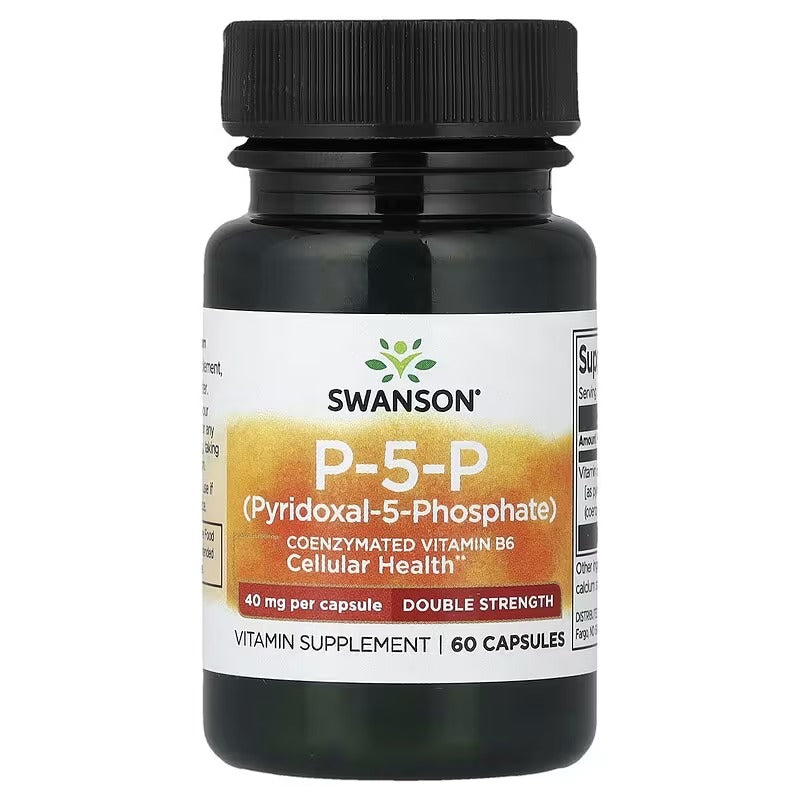 Swanson P-5-P vitamin capsules bottle, 40 mg double strength, 60 capsules