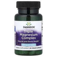 Triple Magnesium Complex supplement bottle, black cap, 30 vegan capsules shown