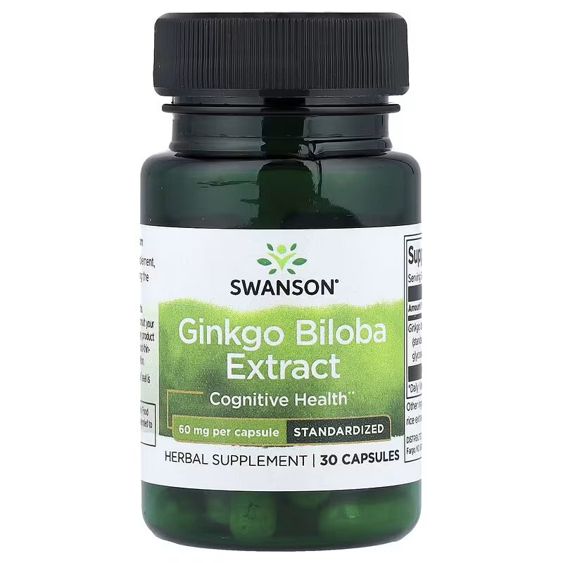 Swanson Vitamins Ginkgo Biloba Extract, Standardized, 60 mg Capsules