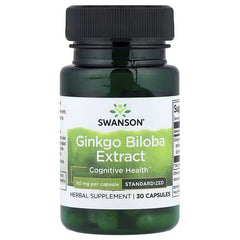 Swanson Vitamins Ginkgo Biloba Extract, Standardized, 60 mg Capsules