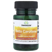 Beta Carotene softgel supplement bottle with black ribbed cap and green label, 100 softgels