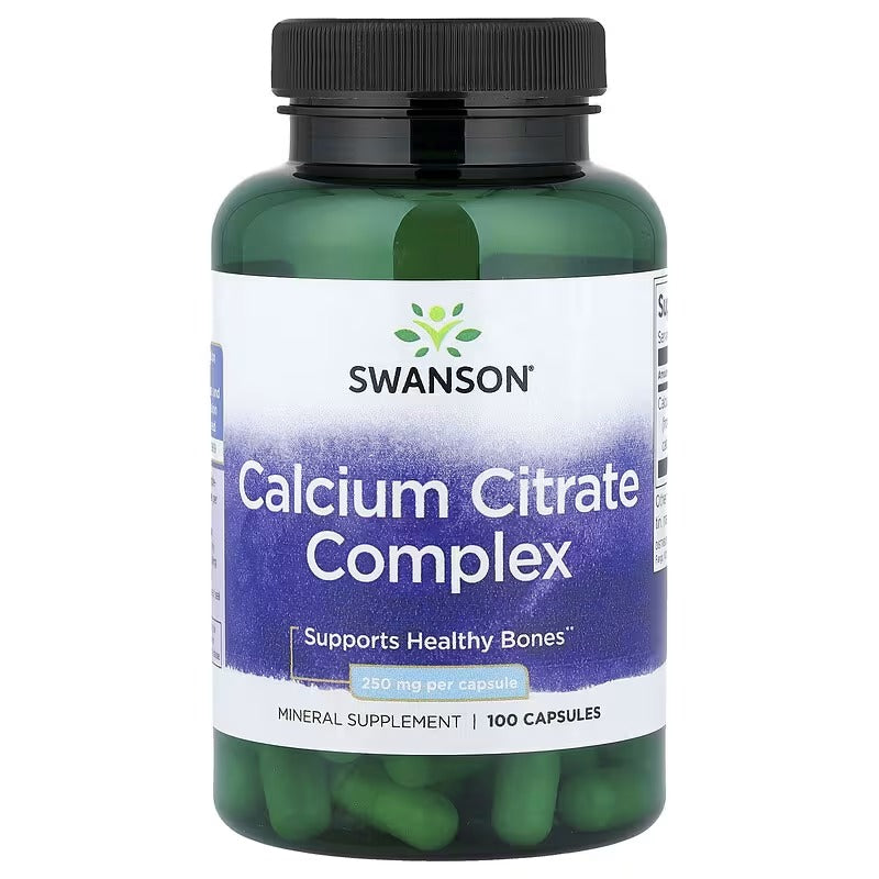 Swanson Calcium Citrate Complex 250 mg supplement bottle, 100 capsules
