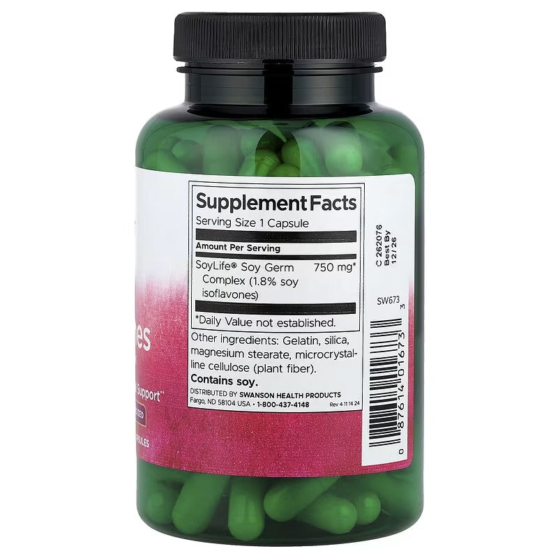 Soy isoflavones 750 mg supplement bottle back label, Supplement Facts